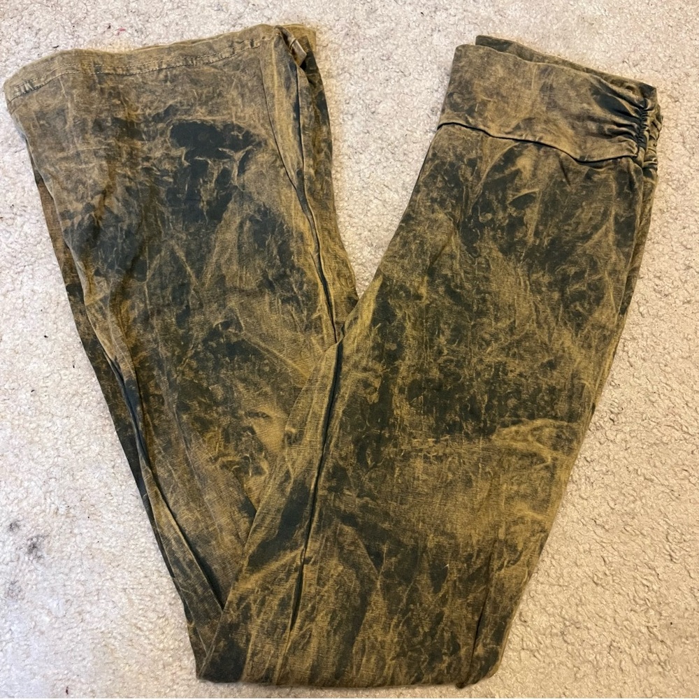 Distressed acid wash flare tights